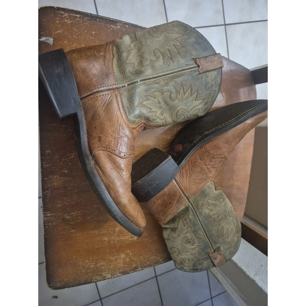 Double-H Boots Gabriel DH3571 Men's Sz 9D  Boots Cowboy Cognac Brown Olive Green